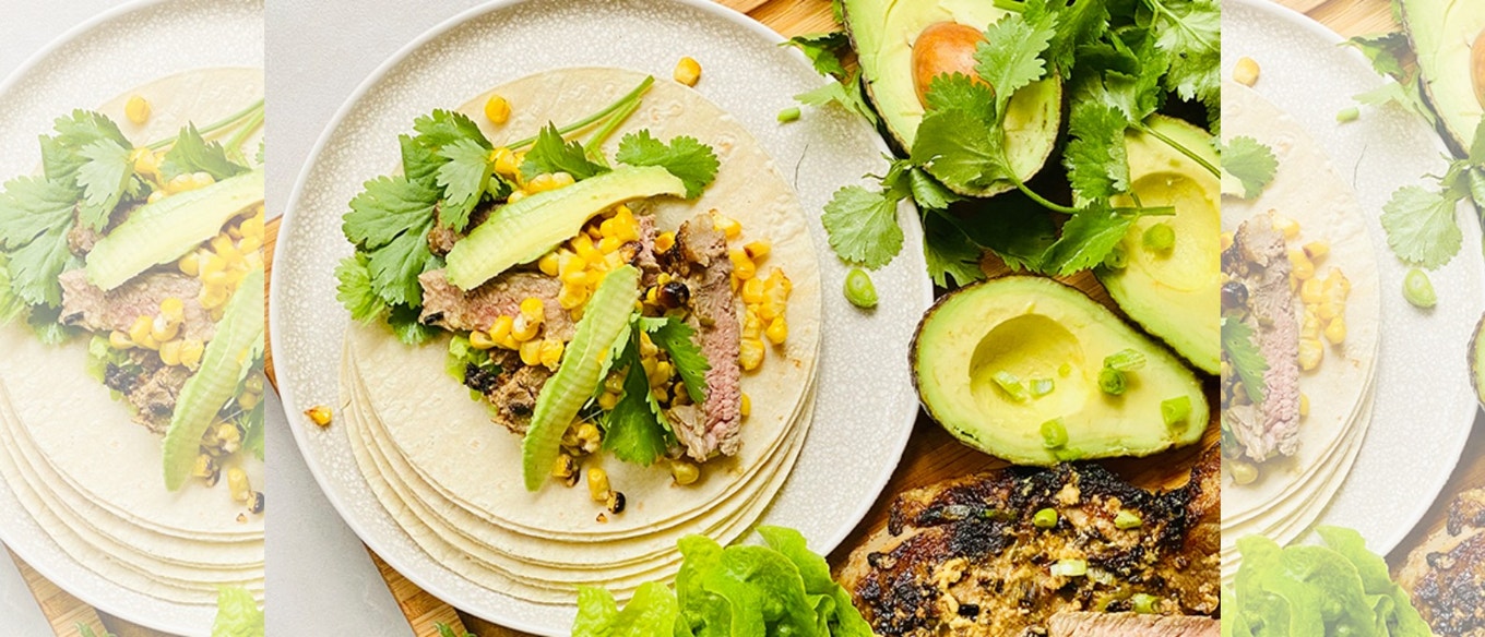 LEMON MUSTARD STEAK AND ROAST CORN TACOS