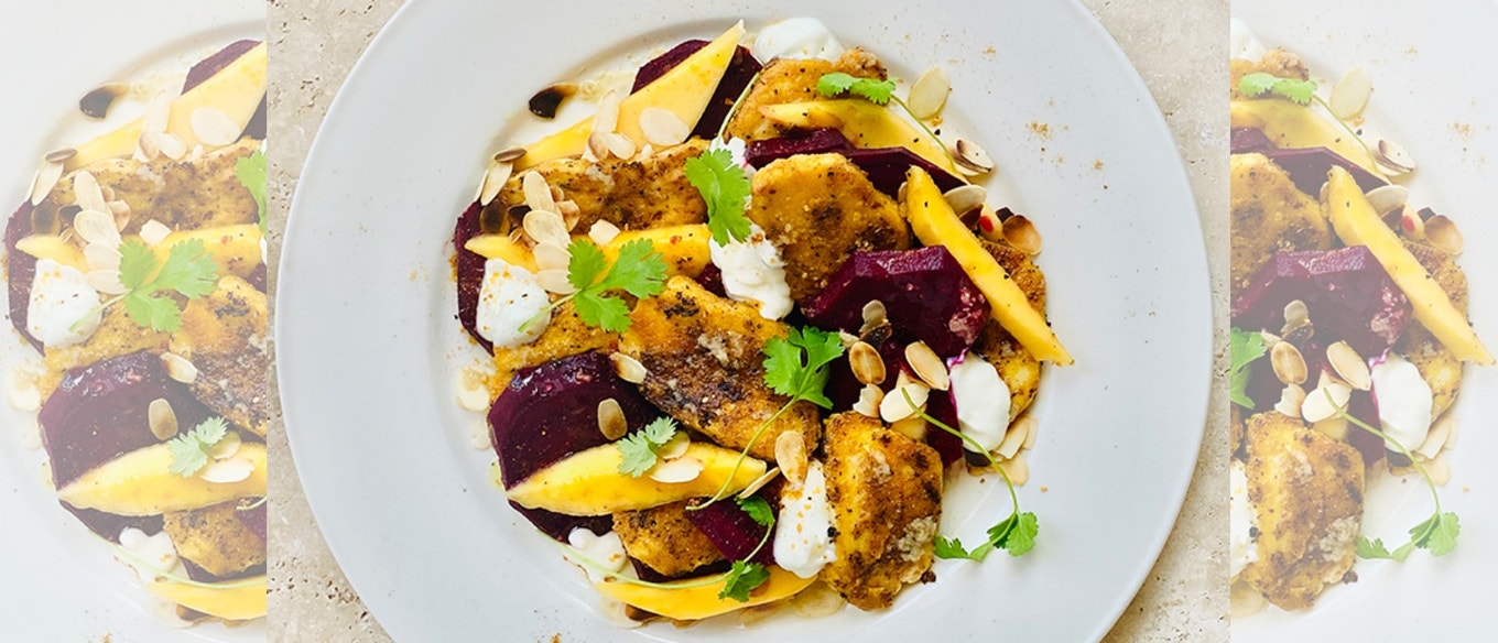 SPICED HALLOUMI MANGO AND BEETROOT SALAD
