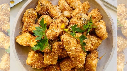 COCONUT ALMOND FISH WITH COCKTAIL SAUCE