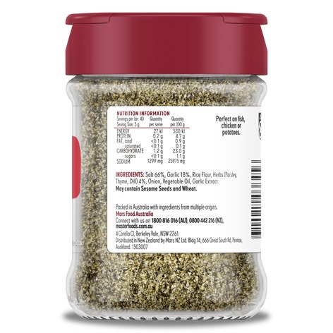 MASTERFOODS Seasoning Garlic & Herb Salt 200g Jar