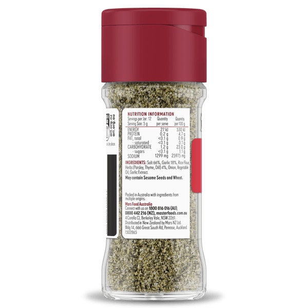 MASTERFOODS Seasoning Garlic & Herb Salt 62g Jar