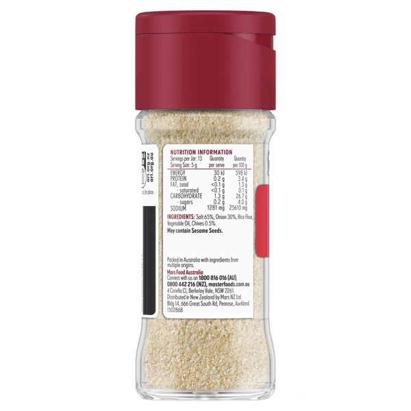 MASTERFOODS Seasoning Onion Salt 68g Jar