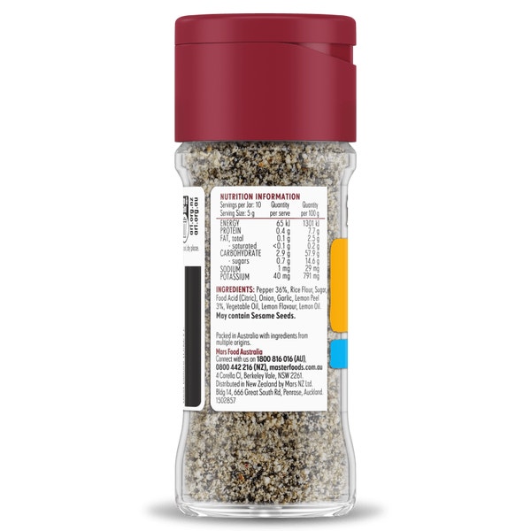 MASTERFOODS Seasoning Lemon Pepper with No Added Salt 50g Jar