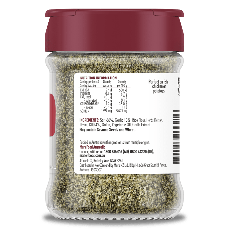 MASTERFOODS Seasoning Garlic & Herb Salt 200g Jar